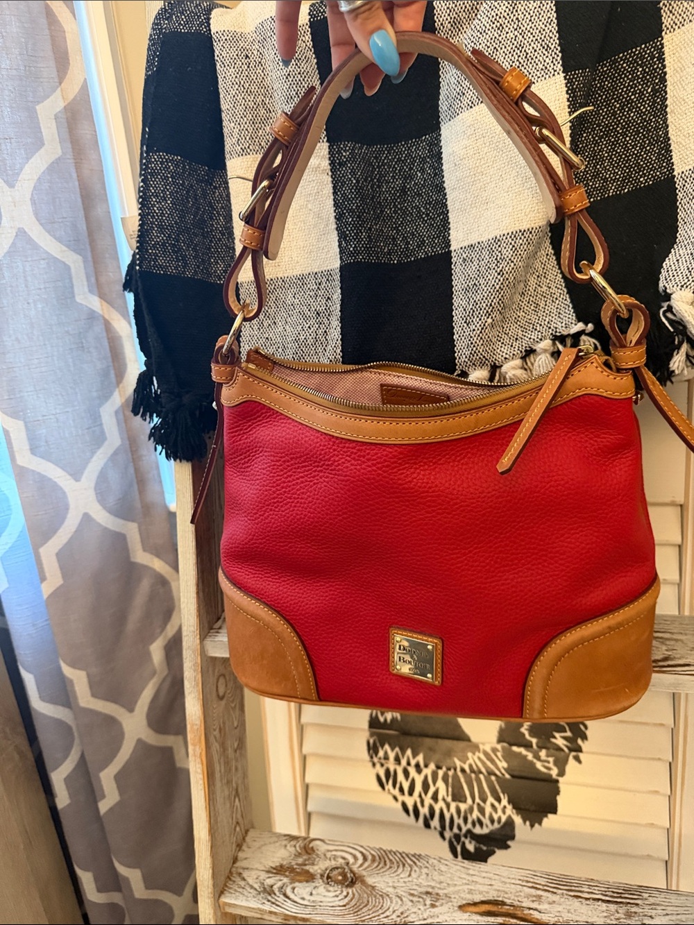 Dooney & Bourke  Wexford Red Leather Shoulder Bag with Tan Trim